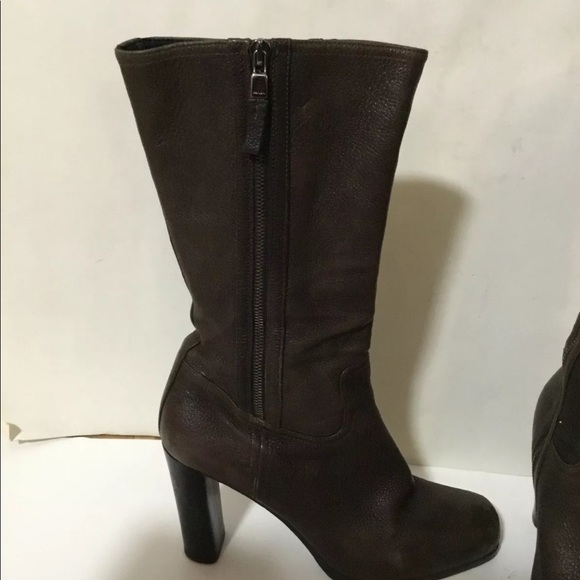 PRADA MID-CALF BOOTS BROWN LEATHER SIZE 40 - Picture 3 of 8
